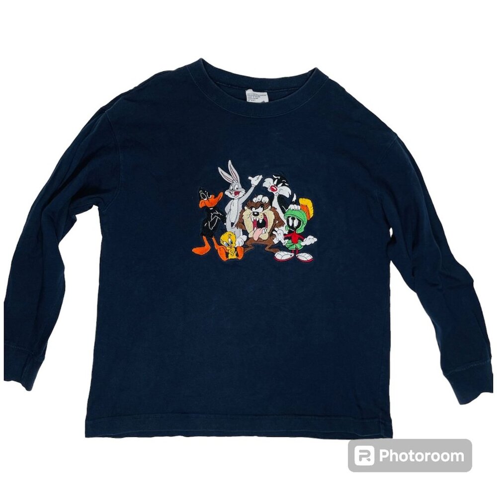 Vintage Looney Tunes Kids Embroidered Long Sleeve T Shirt Top Medium / M